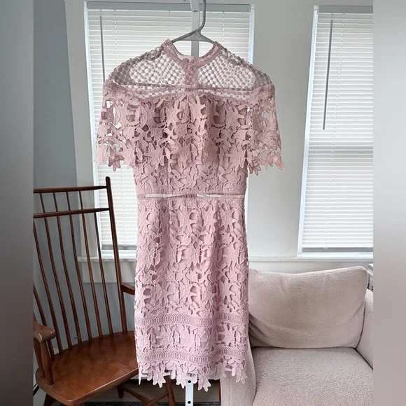 Chi Chi London Blush Pink Crochet Lace Midi Dress size 2 - Picture 3 of 9